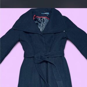 Wool Blend Black Tie-Waist pea Coat size large